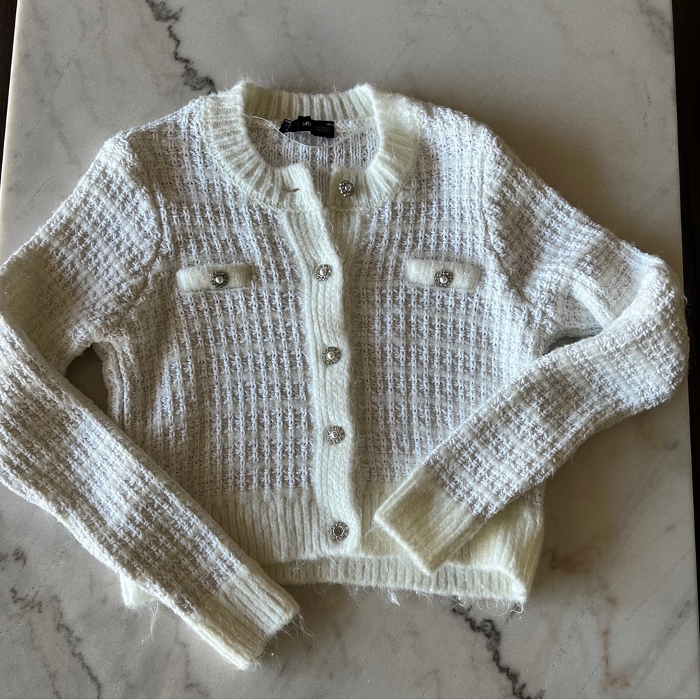 Mango white cream knit cardigan